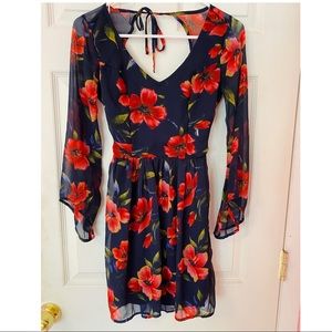 NEW NWT Hollister Floral Summer Dress Navy Blue XS red Mini Hawaiian tropical